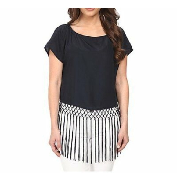 🔥🔥🔥SALE🔥🔥🔥Michael Kors Fringed Navy Top - Picture 3 of 3